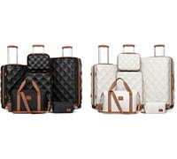 British Traveller Ultralight Hard Shell Suitcase and Travel Bag Set: 13 and 20 Suitcase with Travel Bag/Beige and Brown