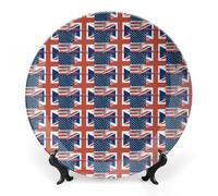 British U.S.A Flag Printed Ceramic Decorative Plate Chinese Style Bone Dish with Stand China Art Porcelain Plates