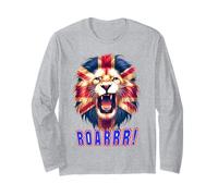 British UK Lion Union Jack Mane Lion's Roaring Great Britain Long Sleeve T-Shirt