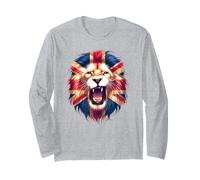 British UK Lion Union Jack Mane Lion's Roaring Great Britain Long Sleeve T-Shirt