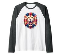 British UK Lion Union Jack Mane Lion's Roaring Great Britain Raglan Baseball Tee