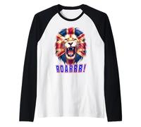 British UK Lion Union Jack Mane Lion's Roaring Great Britain Raglan Baseball Tee
