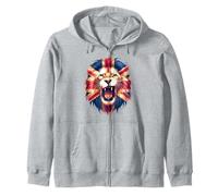 British UK Lion Union Jack Mane Lion's Roaring Great Britain Zip Hoodie