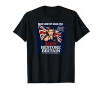 British UK United Kingdom Patriots Join Restore Britain Flag Value Graphic T-Shirt, Men, Black, M
