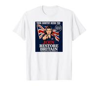 British UK United Kingdom Patriots Join Restore Britain Flag Value Graphic T-Shirt, Men, White, L