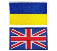 British Ukraine Flag Patches 2pcs Embroidered Iron on Patch UK Ukrainian National Badge Emblem Hook Loop Fastener for Hat Bag Backpack