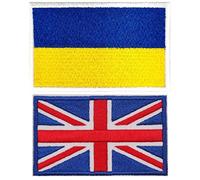 British Ukraine Flag Patches 2pcs Embroidered Iron on Patch UK Ukrainian National Badge Emblem Hook Loop Fastener for Hat Bag Backpack