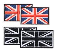 British Union Jack Flag Patch, 4Pcs British Union Jack Patch, United Kingdom Embroidered Fabric Patch, Hook and Loop Applique, for Military Uniform Tactical Bag Jacket Jeans, Multi-color