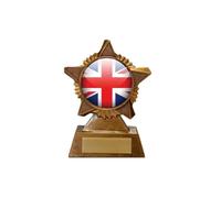 British Union Jack Flag Trophy Award Premier Star Antique Gold 120mm Heavy Resin Great Britain Free Engraving -troshow1-AA
