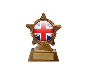 British Union Jack Flag Trophy Award Premier Star Antique Gold 120mm Heavy Resin Great Britain Free Engraving -troshow1-AA