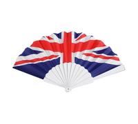 British Union Jack Folding Hand Fan - Portable UK Flag Handheld Cooling Fan with White Plastic Frame for Festivals, Sporting Events, Summer, Travel, Parties & Celebrations