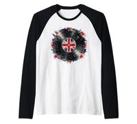 British Vinyl Record Union Jack Music Vintage Distressed UK Raglan Baseball Tee