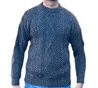 British Wool 100% Pure Arran Jumper - Made in The UK- Round Neck Unisex Jumper - Super Warm and Cosy Sweater for Winter - (S, Charcoal)