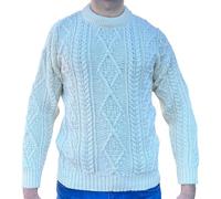 British Wool 100% Pure Arran Jumper - Made in The UK- Round Neck Unisex Jumper - Super Warm and Cosy Sweater for Winter - (S, Cream)
