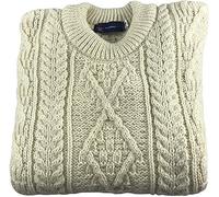British Wool Unisex Authentic Long Sleeved Crew Neck Arran Jumper - Made in UK (Cream) (Small)