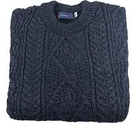 British Wool Unisex Authentic Long Sleeved Crew Neck Arran Jumper - Made in UK (Navy) (X-Large)