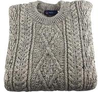 British Wool Unisex Authentic Long Sleeved Crew Neck Arran Jumper - Made in UK (Oatmeal) (Large)