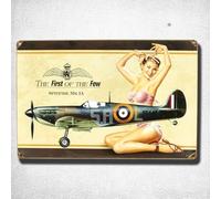British WW2 Metal Sign Spitfire MkIA Pinup Girl - Vintage Style Tin Sign, Reproduction Retro Poster, Pub Bar Kitchen Garden Bathroom, Home, Plaque, Decorative Wall Art, 3 Sizes (A3)