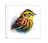 British Yellowhammer Wild Birds Watercolour Splash Effect Artistic Blank Greeting Card