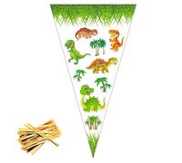 BRITISHPAPER 25pcs Cone Sweet Bags Cellophane Plastic 12" x 7" Cone Bags for Sweets with Gold Twist Ties for Birthday Party Unique Designs Dinosaur