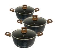 Britly Die Cast Cooking Pot Granite Coating Stock Pot with Tempered Glass Lid, 3-Piece Non-Stick Cooking Pot, Cool Touch Handles, Suitable for Induction (Black)