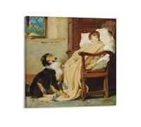 Briton Riviere Art Poster Old Playfellows Painting On Canvas Wall Art Scroll Picture Print Living Room Walls Decor Homes 24x24inch(60x60cm)
