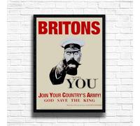 Britons Join Your Country's Army WWII War Propaganda Poster Print, VE Day Celebrations, Patriotic Retro Wall Art, World War 2 Military History Décor, Vintage Nostalgic Art (A3 Framed (Black))