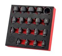 Britool Hallmark Impact Socket Set, Sizes 6-24mm, 3/8" Square Drive, 30mm Length (12-Point)