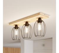 BRITOP Beevly ceiling light, wood and metal, 3-bulb