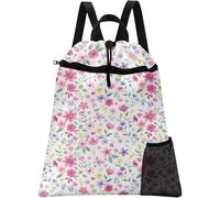 Britown Floral Butterfly Drawstring Backpack, 15” x 17” Waterproof Swim Bag for Beach Swimming Pool, Lightweight Foldable Gym Bag with Water Bottle Holder for Sports Travel