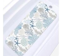 Britown Sea Shells Coral Seashell Bath Mat Non Slip, Starfish Underwater 40X16 Inch Extra Long Bathtub Mat, Shower Mat for Tub Anti Slip with Suction Cups and Drain Holes for Kid Adult Elderly