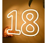 Britrio 18th Birthday Neon Sign Backdrop Decoration LED Neon Light for 18 Years Old Birthday Anniversary Party Wall Decor Banner Supplies for Girl Boy Light Up Number Letter 5V USB Warm White 11.81”