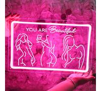 Britrio Lady Back Neon Sign Pink Neon Wall Art Decor You Are Beautiful LED Night Light for Girl Bedroom Man Cave Home Bar Pub Store Home Party Decor Women Birthday Gifts 15.75 IN