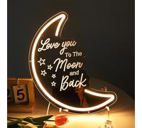 Britrio LED Moon Neon Light Sign, Love You To the Moon And Back Mirror Neon Wall Decor for Party Girls Kid’s Bedroom Living Room,Home Decor Night Light 5V USB Powered Dimmer Switch 15.75” Warm White