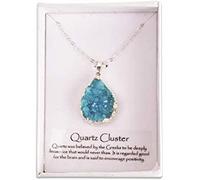 Britsh Fossils Aura Quartz Pendant - Beautiful, Sparkling Genuine Gemstone Crystal Necklace Unique Gift for Women (Blue)