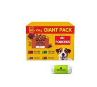 BRITSHOP Poop Bag with Pedigree Mixed Selection in Jelly Adult Dog Food Beef, Lamb, Chicken and Poultry 80 × 100g Pedigree Wet Dog Food Pouches