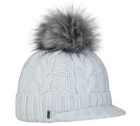 McBURN Britta Cable Knit Beanie Women - Made in Italy Winter Pompom hat with Peak, Lining, Lining Autumn-Winter - One Size Light Blue