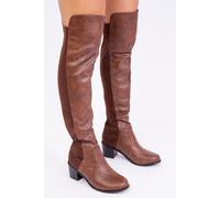 'Britta' Thigh High Mid Heeled Boots Where's That From Brown 3