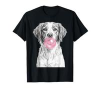 Brittany Dog Blowing Pink Bubblegum Bubble T-Shirt
