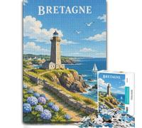 Brittany, France coastal town illustration Jigsaw Puzzle, 1000 Piece | For a puzzle gift during the festive season: Adult jigsaw puzzle with 1000 pieces gives adults a calm winter activity.
