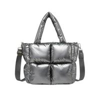 Brittany Small Nylon Puffer Tote/Satchel - Gunmetal bY jen & Co., Gun Metal