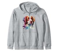Brittany Spaniel Dog Colorful Pop Art Tie Dye Rainbow Zip Hoodie