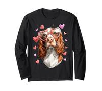 Brittany Spaniel Dog Valentine's Day Heart Sunglasses Long Sleeve T-Shirt
