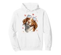 Brittany Spaniel Dog Valentine's Day Heart Sunglasses Pullover Hoodie