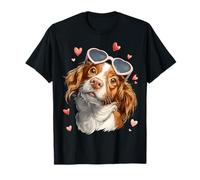Brittany Spaniel Dog Valentine's Day Heart Sunglasses T-Shirt