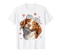 Brittany Spaniel Dog Valentine's Day Heart Sunglasses T-Shirt