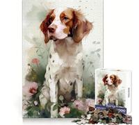 Brittany Spaniel Flowers Jigsaw Puzzles 1000 Pieces for Teenagers Recall Skill Light Recreation Crisp Edges Seasonal Gift (38x52cm)