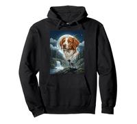 Brittany Spaniel Howling to The Moon Meme Funny Dog Lover Pullover Hoodie