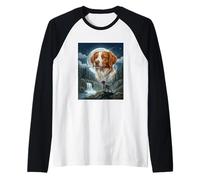 Brittany Spaniel Howling to The Moon Meme Funny Dog Lover Raglan Baseball Tee