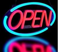 BritTech 24'' X 12'' Ultra Bright LED Neon Open Sign - Remote Controlled - Get Your Business Seen Day or Night (Blue/Red)